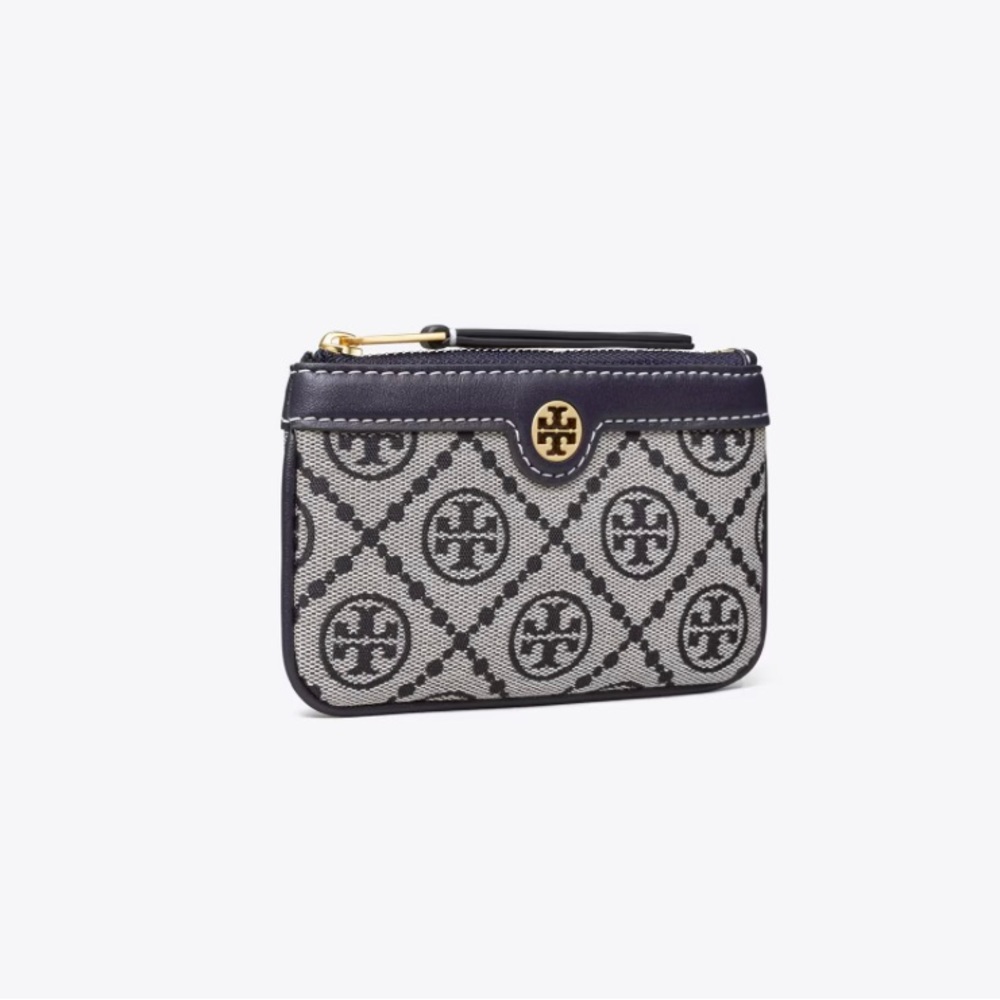 Tory Burch T Monogram Card Case Key Ring in Navy PRICE FIRM